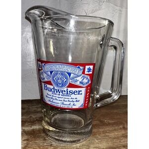 Budweiser Beer 64 ounce HEAVY glass Pitcher mint condition quality Bud pitcher